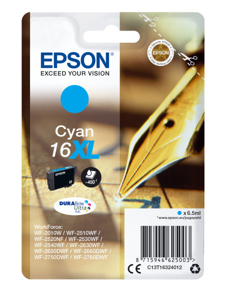 C13T16324012,Cartus cerneala Epson Cyan, 450 pagini, 16XL T163240