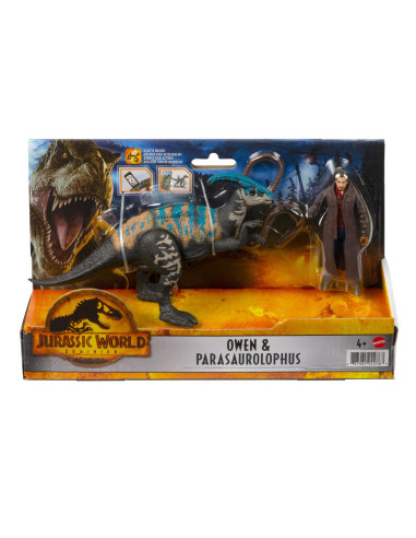 MTHDX46_GWM29,Jurassic World Dominion Set 2 Figurine Owen Si Parasaurolophus