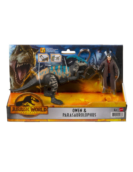 MTHDX46_GWM29,Jurassic World Dominion Set 2 Figurine Owen Si Parasaurolophus