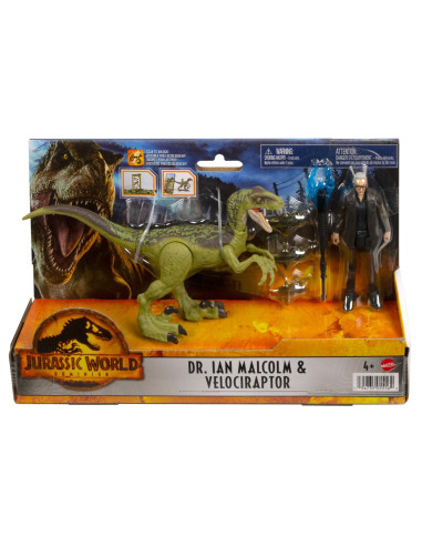 MTHDX46_HGP77,Jurassic World Dominion Set 2 Figurine Dr. Ian Malcolm Si Velociraptor