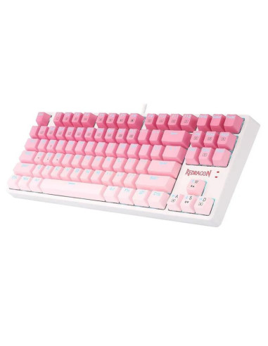K645W-GP-RGB_BR,Tastatura gaming mecanica Redragon Cass iluminare RGB alba cu roz