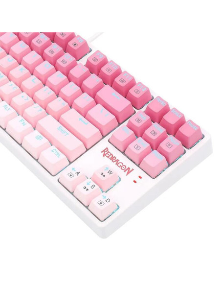 K645W-GP-RGB_BR,Tastatura gaming mecanica Redragon Cass iluminare RGB alba cu roz