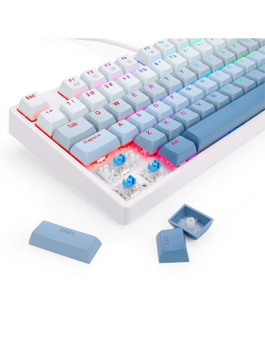K645W-GB-RGB_BL,Tastatura gaming mecanica Redragon Cass iluminare RGB alba cu gri