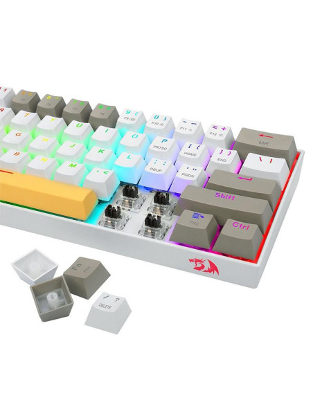 K530-YL-WT-GY-RGB-PRO_BR,Tastatura Bluetooth si cu fir gaming mecanica Redragon Draconic Pro alba taste albe gri si galbene ilum