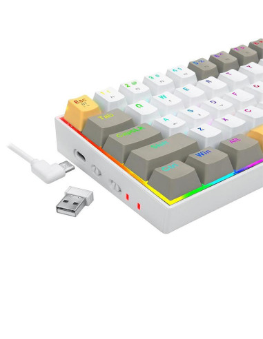 K530-YL-WT-GY-RGB-PRO_BR,Tastatura Bluetooth si cu fir gaming mecanica Redragon Draconic Pro alba taste albe gri si galbene ilum