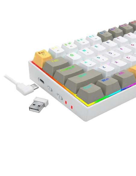 K530-YL-WT-GY-RGB-PRO_BR,Tastatura Bluetooth si cu fir gaming mecanica Redragon Draconic Pro alba taste albe gri si galbene ilum