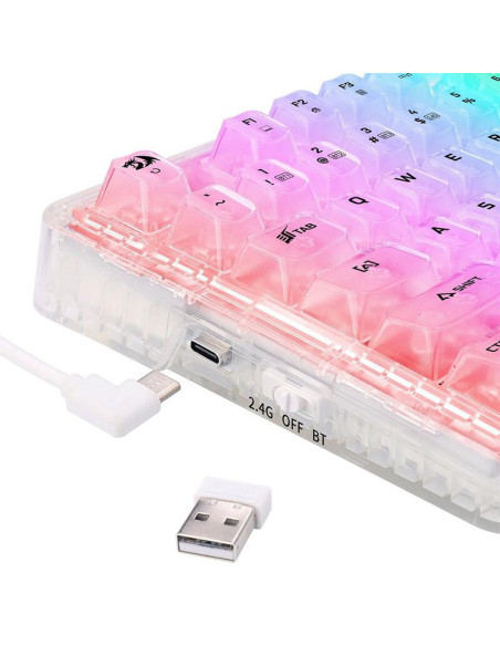 K649CT-RGB-PRO,Tastatura gaming mecanica Bluetooth cu si fara fir Redragon Elf PRO transparenta iluminare RGB