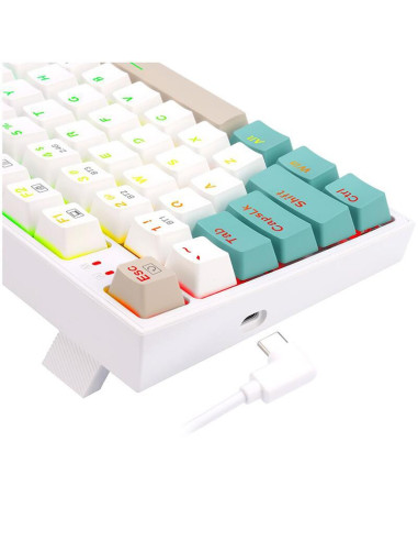 K643GWC-RGB-PRO_RD,Tastatura gaming mecanica Bluetooth cu si fara fir Redragon Veigar alba iluminare RGB