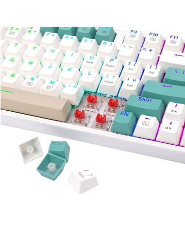 K643GWC-RGB-PRO_RD,Tastatura gaming mecanica Bluetooth cu si fara fir Redragon Veigar alba iluminare RGB