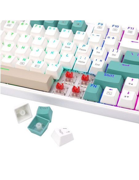 K643GWC-RGB-PRO_RD,Tastatura gaming mecanica Bluetooth cu si fara fir Redragon Veigar alba iluminare RGB