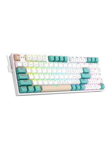 K643GWC-RGB-PRO_RD,Tastatura gaming mecanica Bluetooth cu si fara fir Redragon Veigar alba iluminare RGB