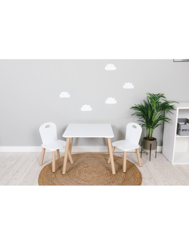 BN-40437,Set masuta si doua scaune pentru copii, Athena, Din lemn, FreeON, Alb