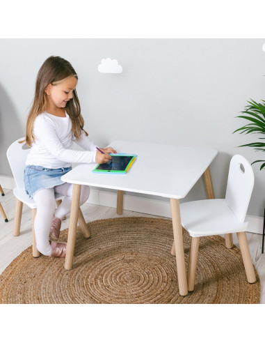 BN-40437,Set masuta si doua scaune pentru copii, Athena, Din lemn, FreeON, Alb