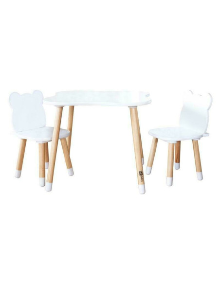 BN-44282,Set masuta si doua scaune pentru copii, Bear, Din lemn, Cu marginile rotunjite, FreeON, Alb
