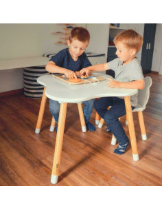 BN-44282,Set masuta si doua scaune pentru copii, Bear, Din lemn, Cu marginile rotunjite, FreeON, Alb 2