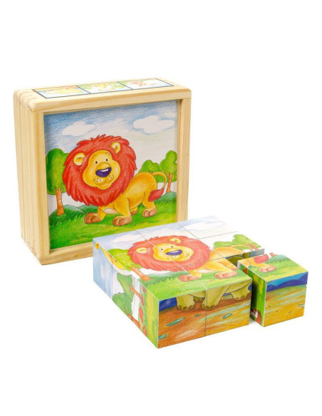FKP0131,Cuburi din lemn animale salbatice, 9 piese FKP0131,Cuburi din lemn animale salbatice, 9 piese