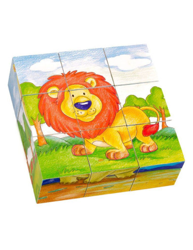 FKP0131,Cuburi din lemn animale salbatice, 9 piese FKP0131,Cuburi din lemn animale salbatice, 9 piese
