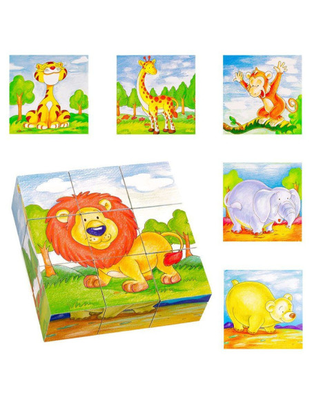 FKP0131,Cuburi din lemn animale salbatice, 9 piese FKP0131,Cuburi din lemn animale salbatice, 9 piese