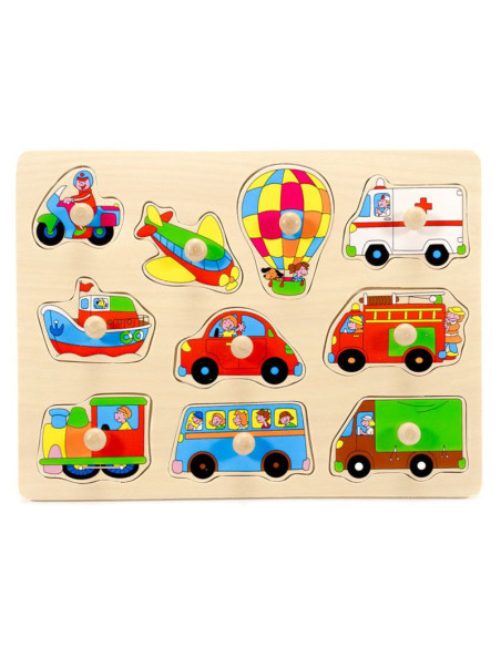 FKP0862,Puzzle din lemn cu maner Mijloace de transport FKP0862,Puzzle din lemn cu maner Mijloace de transport