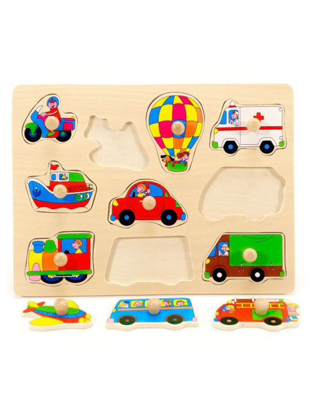 FKP0862,Puzzle din lemn cu maner Mijloace de transport FKP0862,Puzzle din lemn cu maner Mijloace de transport