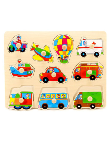 FKP0862,Puzzle din lemn cu maner Mijloace de transport FKP0862,Puzzle din lemn cu maner Mijloace de transport