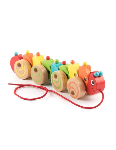 VIG59950,Jucarie de tras din lemn Omida colorata