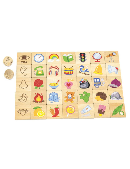 VIG44507,Puzzle de asociere din lemn, Invatam simturile
