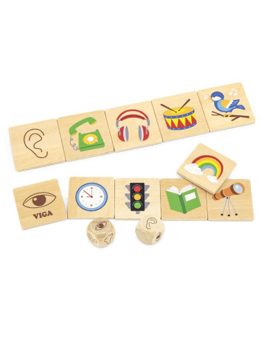 VIG44507,Puzzle de asociere din lemn, Invatam simturile