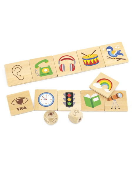 VIG44507,Puzzle de asociere din lemn, Invatam simturile