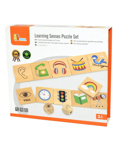 VIG44507,Puzzle de asociere din lemn, Invatam simturile