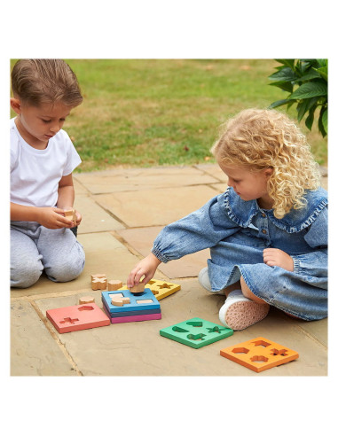 TIK-73532,Shape Stacker, placi din lemn cu forme pentru sortat