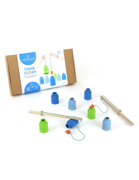 M-MCMW-001,Fish & Clean, joc de pescuit din lemn, Milaniwood