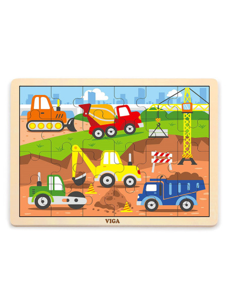 VIG8656,Puzzle din lemn 24 buc., utilaje de constructii