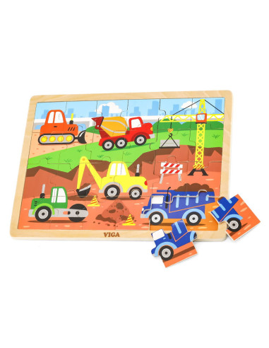 VIG8656,Puzzle din lemn 24 buc., utilaje de constructii