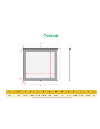 SP3302,Sopar ecran de proiectie manual Plat 300*208 16:9 "SP3302"