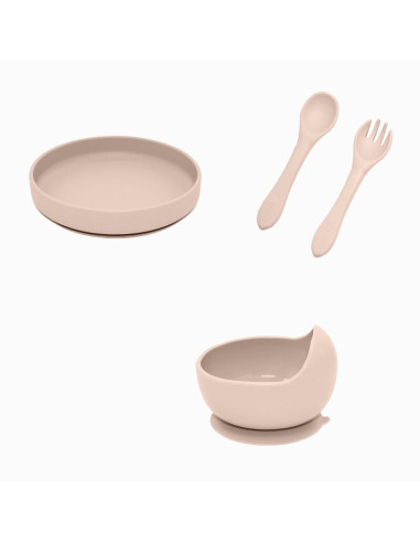 BN-PachetMasaBej_1,Petite&Mars - Set de hranire, Cu farfurie, Bol si tacamuri, Din silicon fara BFA, Bej BN-PachetMasaBej_1,Petite&Mars - Set de hranire, Cu farfurie, Bol si tacamuri, Din silicon fara BFA, Bej