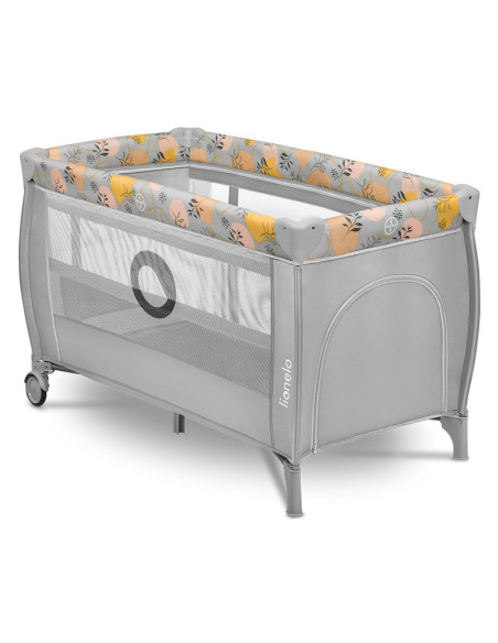 BN-LO-STEFI_PLUS_PINK_YELLOW,Lionelo - Patut pliant cu doua nivele, Stefi Plus, Cu intrare laterala cu fermoar, 2 roti, 120 x 60