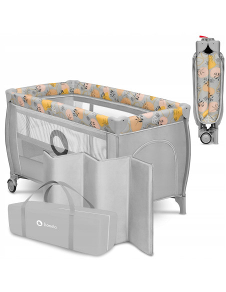 BN-LO-STEFI_PLUS_PINK_YELLOW,Lionelo - Patut pliant cu doua nivele, Stefi Plus, Cu intrare laterala cu fermoar, 2 roti, 120 x 60