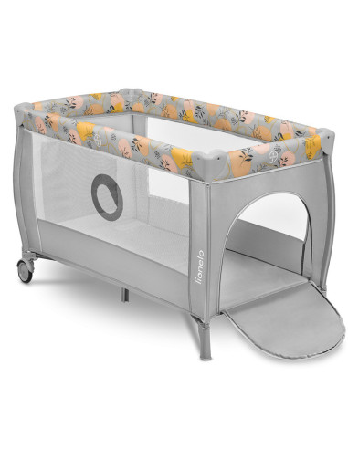 BN-LO-STEFI_PLUS_PINK_YELLOW,Lionelo - Patut pliant cu doua nivele, Stefi Plus, Cu intrare laterala cu fermoar, 2 roti, 120 x 60