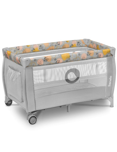 BN-LO-STEFI_PLUS_PINK_YELLOW,Lionelo - Patut pliant cu doua nivele, Stefi Plus, Cu intrare laterala cu fermoar, 2 roti, 120 x 60