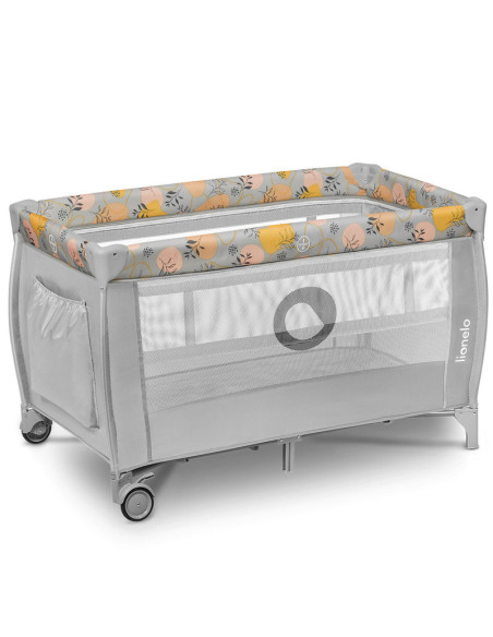 BN-LO-STEFI_PLUS_PINK_YELLOW,Lionelo - Patut pliant cu doua nivele, Stefi Plus, Cu intrare laterala cu fermoar, 2 roti, 120 x 60