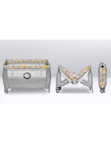 BN-LO-STEFI_PLUS_PINK_YELLOW,Lionelo - Patut pliant cu doua nivele, Stefi Plus, Cu intrare laterala cu fermoar, 2 roti, 120 x 60