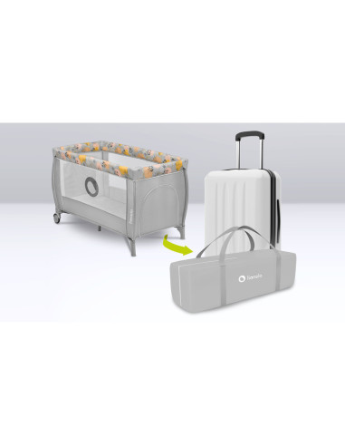 BN-LO-STEFI_PLUS_PINK_YELLOW,Lionelo - Patut pliant cu doua nivele, Stefi Plus, Cu intrare laterala cu fermoar, 2 roti, 120 x 60