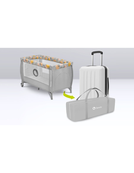 BN-LO-STEFI_PLUS_PINK_YELLOW,Lionelo - Patut pliant cu doua nivele, Stefi Plus, Cu intrare laterala cu fermoar, 2 roti, 120 x 60