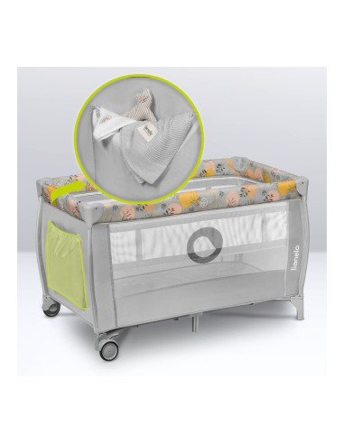 BN-LO-STEFI_PLUS_PINK_YELLOW,Lionelo - Patut pliant cu doua nivele, Stefi Plus, Cu intrare laterala cu fermoar, 2 roti, 120 x 60