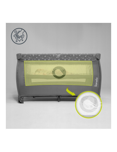 BN-LO-STEFI_PLUS_PINK_YELLOW,Lionelo - Patut pliant cu doua nivele, Stefi Plus, Cu intrare laterala cu fermoar, 2 roti, 120 x 60