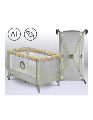 BN-LO-STEFI_PLUS_PINK_YELLOW,Lionelo - Patut pliant cu doua nivele, Stefi Plus, Cu intrare laterala cu fermoar, 2 roti, 120 x 60