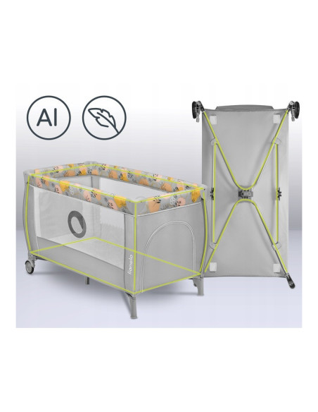 BN-LO-STEFI_PLUS_PINK_YELLOW,Lionelo - Patut pliant cu doua nivele, Stefi Plus, Cu intrare laterala cu fermoar, 2 roti, 120 x 60