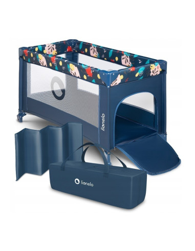 BN-LO-STEFI_BLUE_NAVY_resigilat,Lionelo - Patut pliant cu un nivel Stefi, Cu intrare laterala cu fermoar, 2 roti, 120x60 cm, Con
