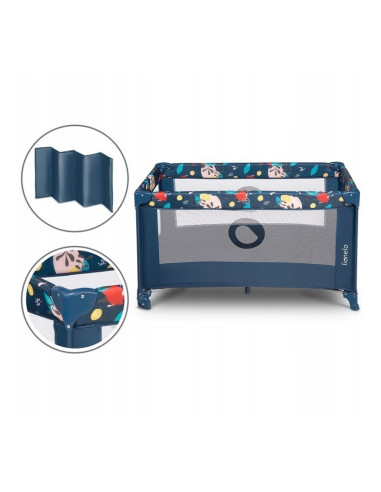 BN-LO-STEFI_BLUE_NAVY_resigilat,Lionelo - Patut pliant cu un nivel Stefi, Cu intrare laterala cu fermoar, 2 roti, 120x60 cm, Con
